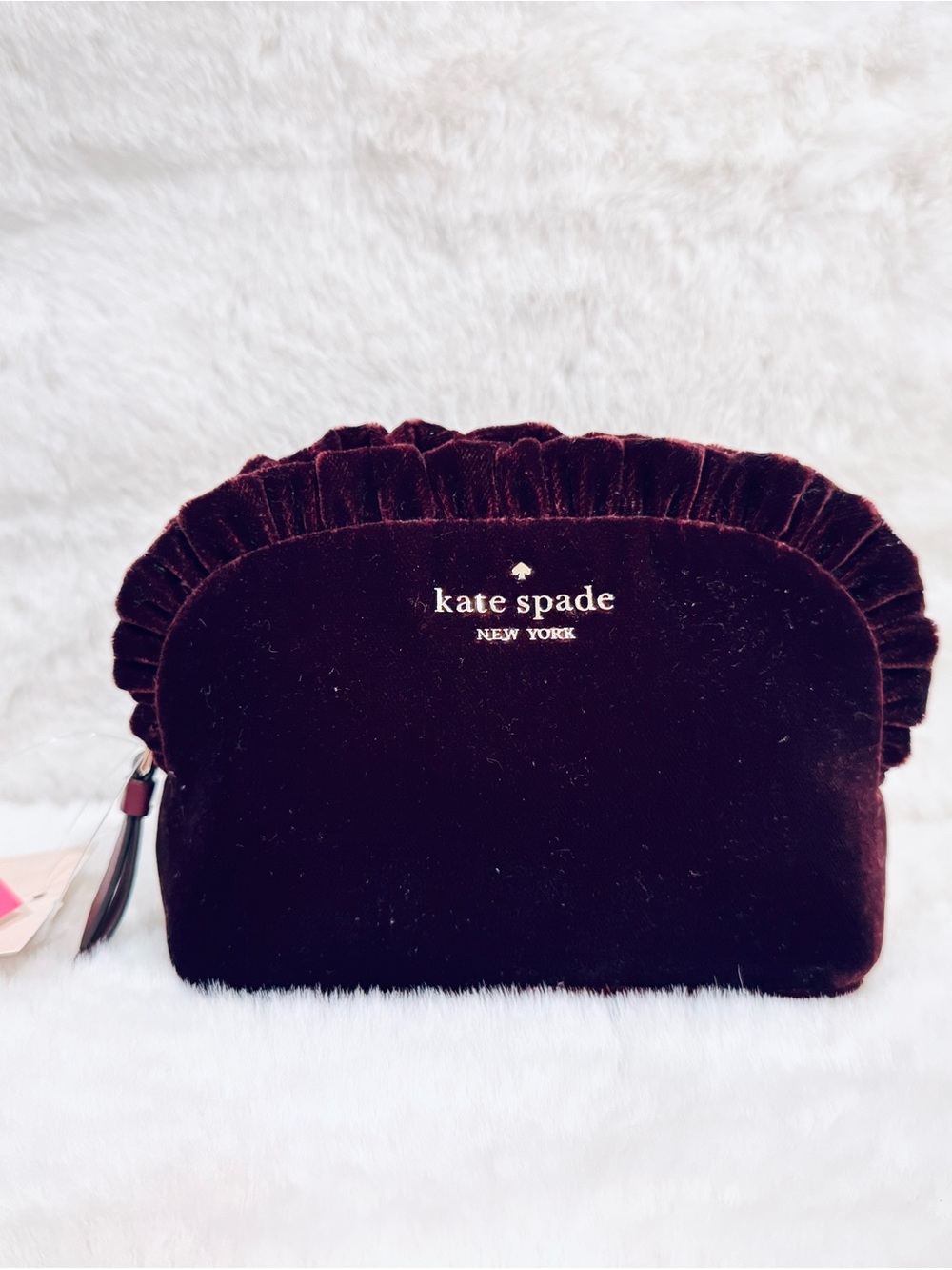Kate Spade Velvet Ruffle Cosmetic bag briar lane - gorgeous Burgundy Fall NWT